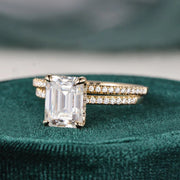 Emerald Cut Hidden Halo Moissanite Bridal Wedding Ring Set Mapple Gems